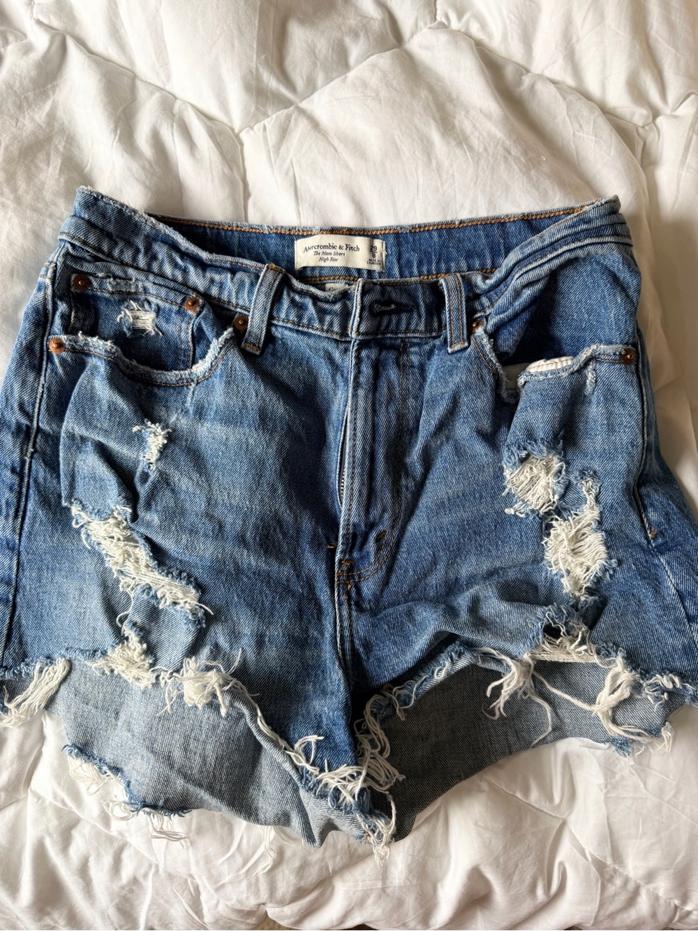 Abercrombie & Fitch Blue Distressed High-Rise Denim Shorts